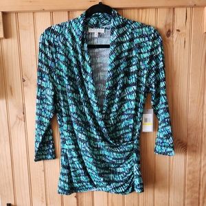 Chaus New York Roushed Blouse 3/4 Sleeve Size Medium